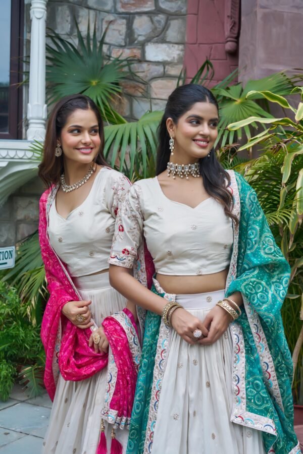 designer tissue silk lehenga choli with embroidered dupatta