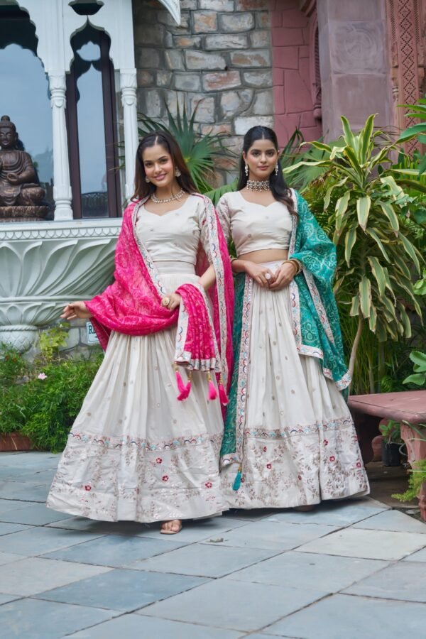 designer tissue silk lehenga choli with embroidered dupatta