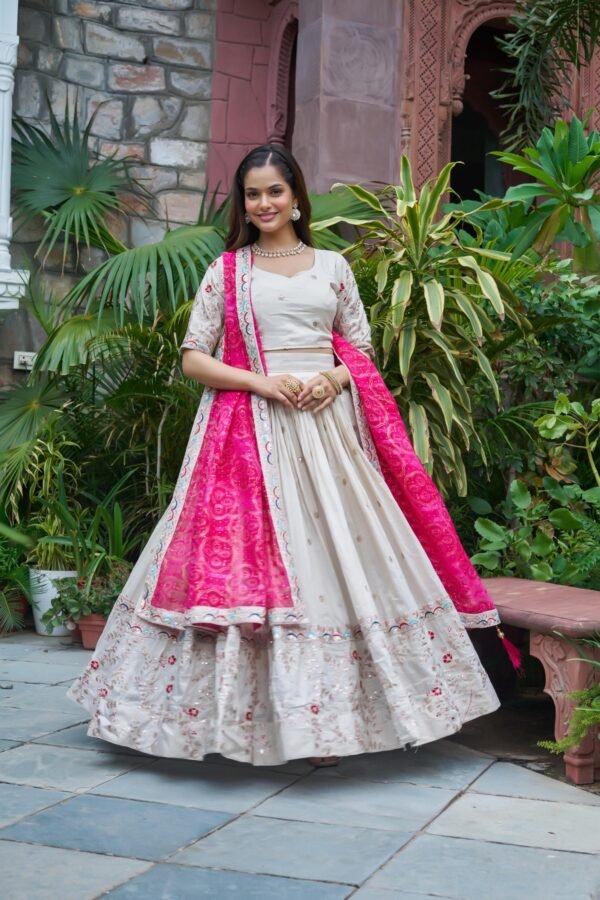 designer tissue silk lehenga choli with embroidered dupatta
