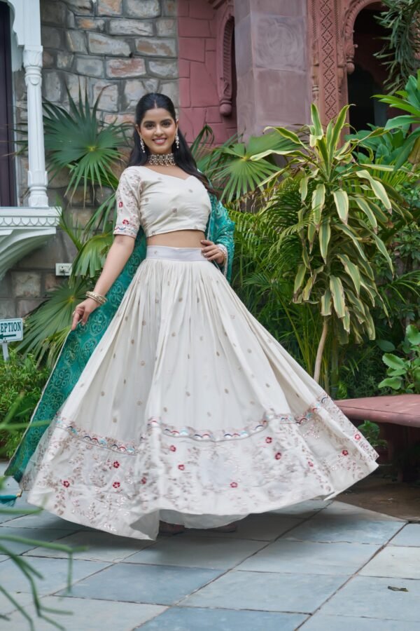 designer tissue silk lehenga choli with embroidered dupatta