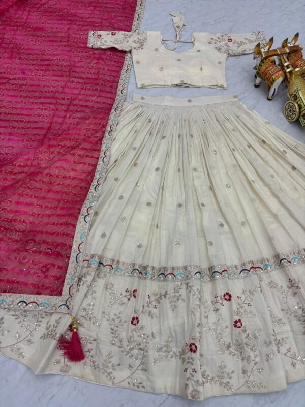 designer tissue silk lehenga choli with embroidered dupatta