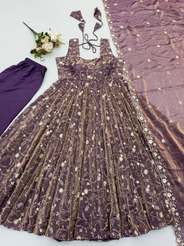 premium fendy silk gown sharara set with embroidered dupatta