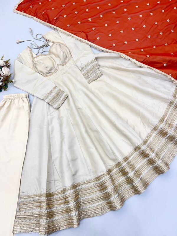cosmos gold anarkali gown set with embroidered dupatta