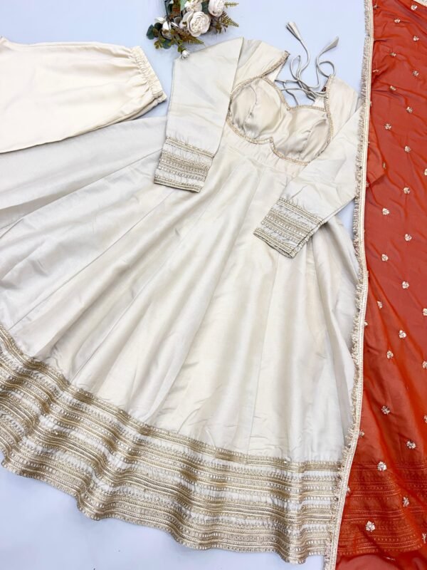 cosmos gold anarkali gown set with embroidered dupatta