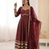 cosmos gold anarkali gown set with embroidered dupatta