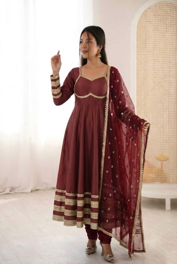 cosmos gold anarkali gown set with embroidered dupatta
