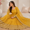 heavy gold crush embroidered gown set with dupatta & pant
