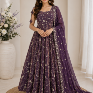 premium fendy silk gown sharara set with embroidered dupatta