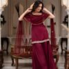 faux georgette kurti palazzo set with real mirror work & embroidered dupatta