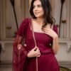 faux georgette kurti palazzo set with real mirror work & embroidered dupatta
