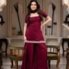 faux georgette kurti palazzo set with real mirror work & embroidered dupatta