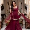 faux georgette kurti palazzo set with real mirror work & embroidered dupatta