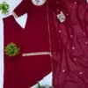 faux georgette kurti palazzo set with real mirror work & embroidered dupatta