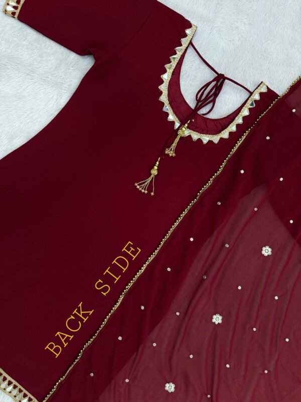 faux georgette kurti palazzo set with real mirror work & embroidered dupatta