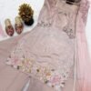 roman glass silk sharara suit set with embroidered top & chiffon dupatta