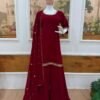 faux georgette kurti palazzo set with real mirror work & embroidered dupatta