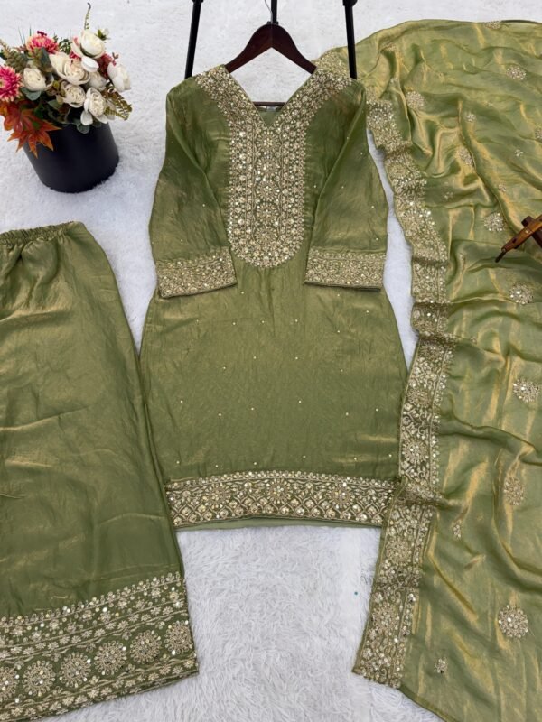 fendy silk embroidered palazzo suit set with dupatta