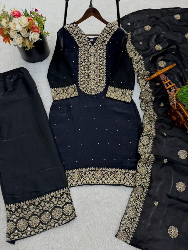 fendy silk embroidered palazzo suit set with dupatta
