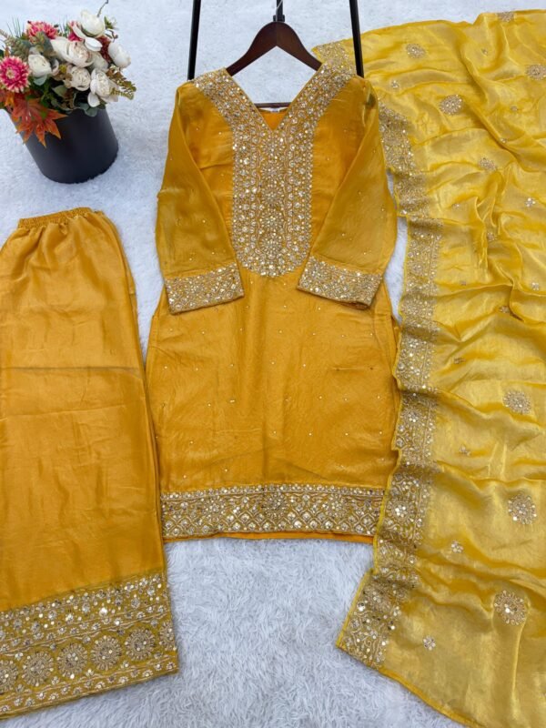 fendy silk embroidered palazzo suit set with dupatta