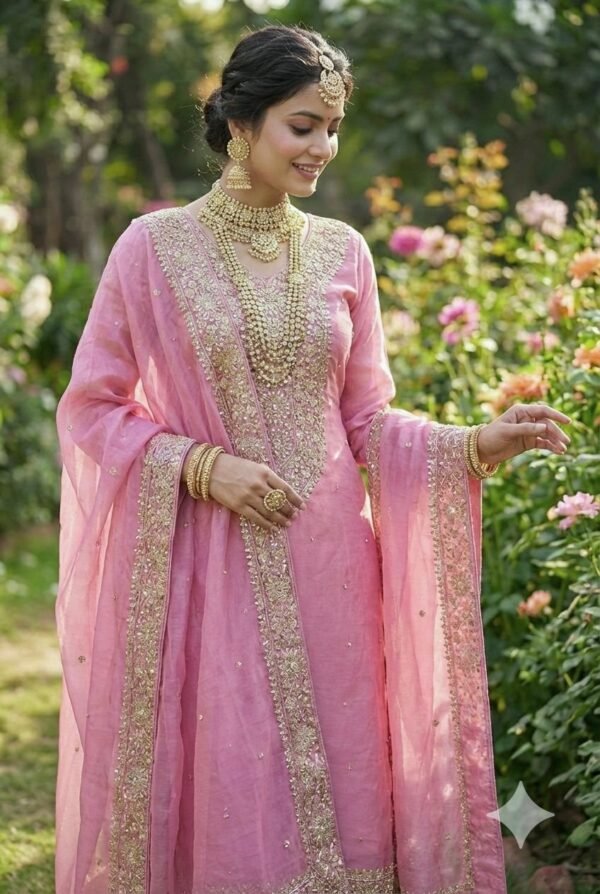 fendy silk embroidered palazzo suit set with dupatta