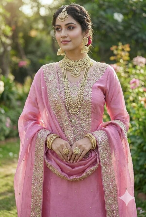 fendy silk embroidered palazzo suit set with dupatta