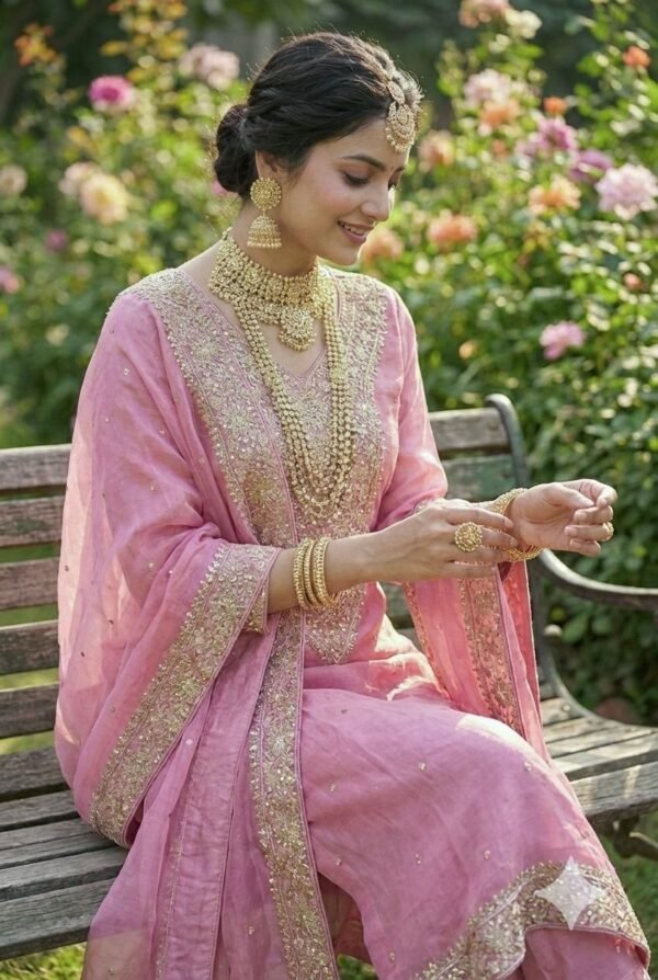fendy silk embroidered palazzo suit set with dupatta