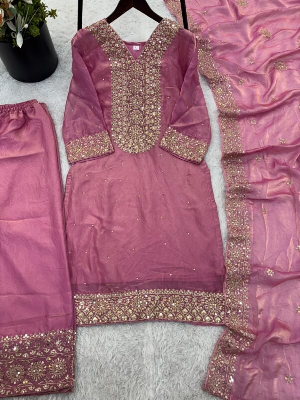 fendy silk embroidered palazzo suit set with dupatta
