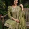 fendy silk embroidered palazzo suit set with dupatta