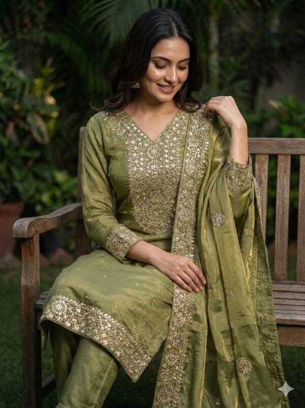 fendy silk embroidered palazzo suit set with dupatta