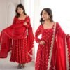 heavy chinon silk anarkali suit set with embroidered dupatta