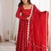 heavy chinon silk anarkali suit set with embroidered dupatta