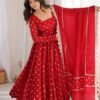 heavy chinon silk anarkali suit set with embroidered dupatta