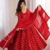 heavy chinon silk anarkali suit set with embroidered dupatta