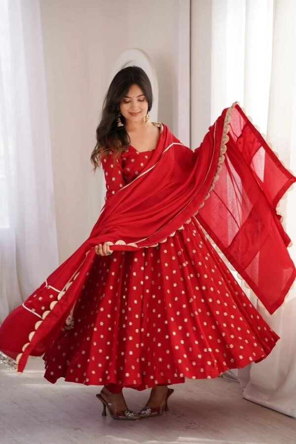 heavy chinon silk anarkali suit set with embroidered dupatta