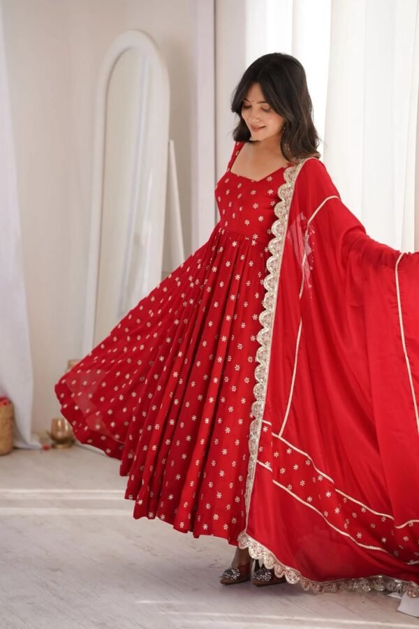 heavy chinon silk anarkali suit set with embroidered dupatta