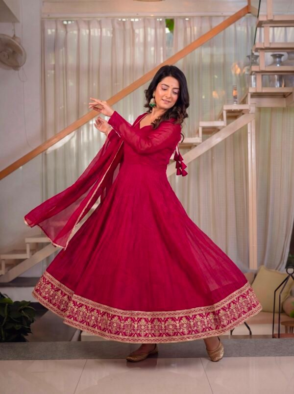 heavy crunchy silk anarkali suit set with dupatta