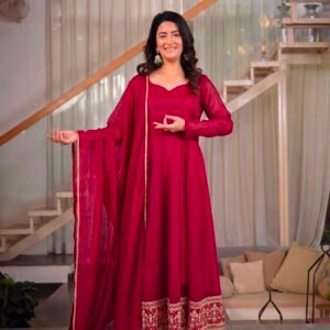 heavy crunchy silk anarkali suit set with dupatta