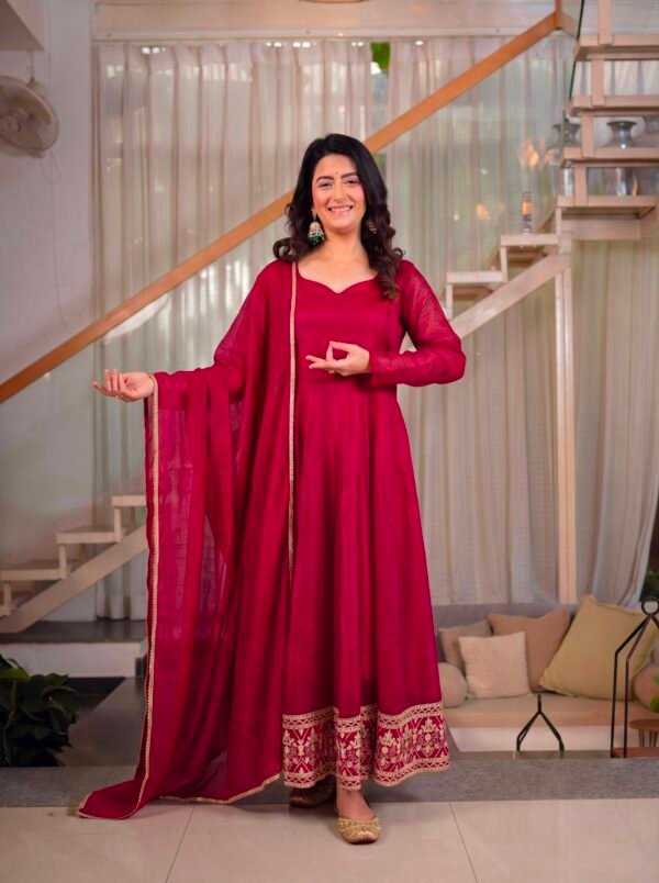 heavy crunchy silk anarkali suit set with dupatta