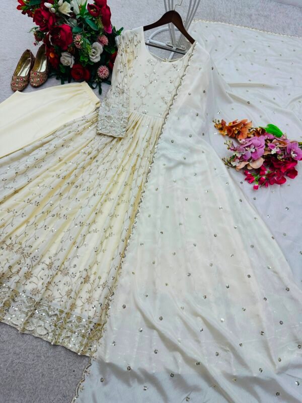 heavy natural silk palazzo suit set with chiné sequin embroidery