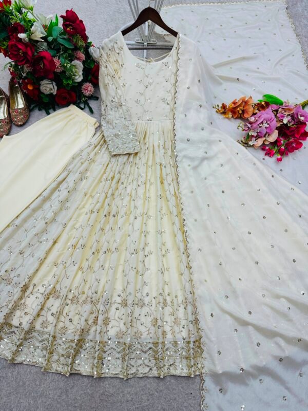 heavy natural silk palazzo suit set with chiné sequin embroidery