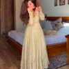 heavy natural silk palazzo suit set with chiné sequin embroidery