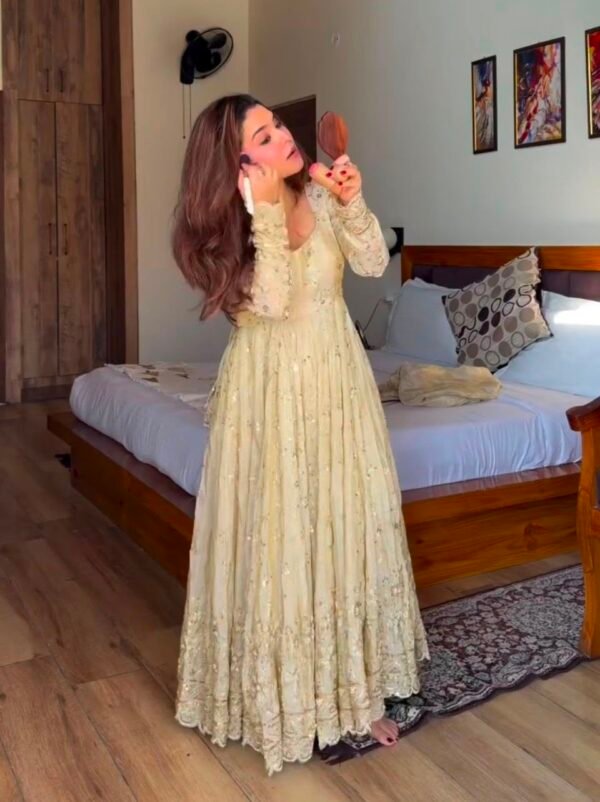heavy natural silk palazzo suit set with chiné sequin embroidery