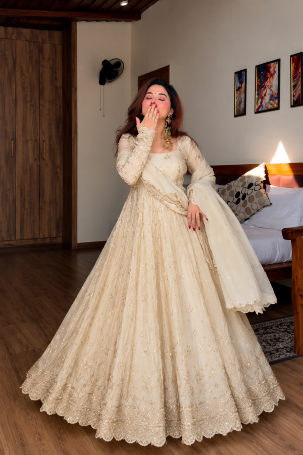 heavy natural silk palazzo suit set with chiné sequin embroidery