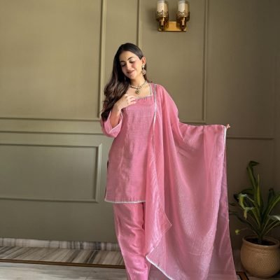 Cart Soft Pink Elegant Kurta Pant Set with Dupatta for women festive wear