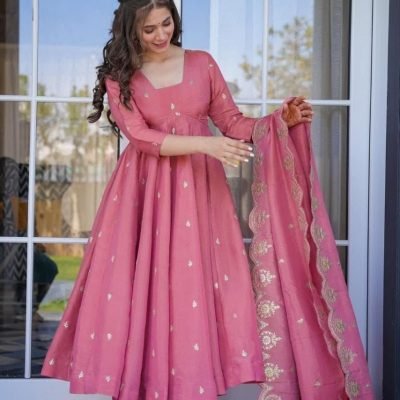 Cart Dusty pink anarkali suit with dupatta for women festive party wear for women festive wear